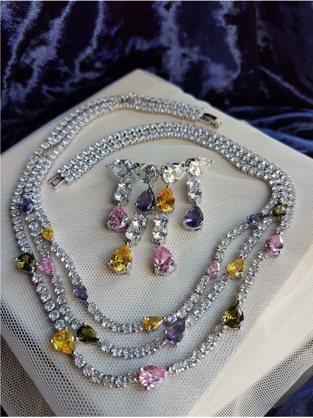 Swarovski Elements Multicolor Teardrop Gem Contemporary Statement Earrings NEW - Picture 15 of 17